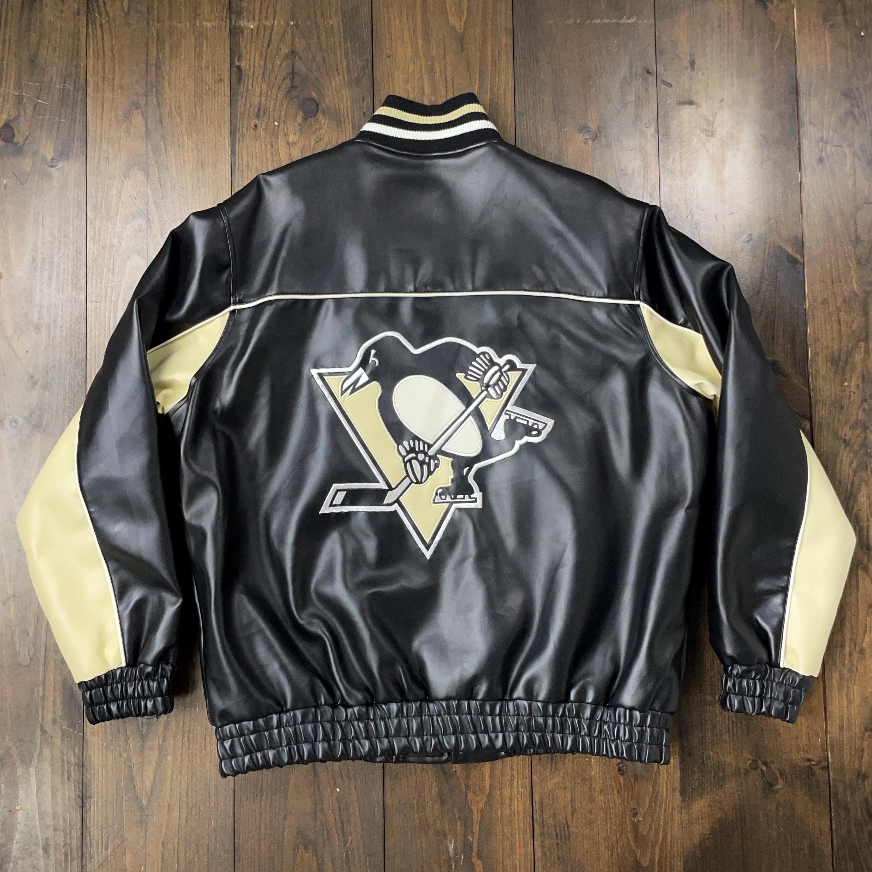 Vintage Pittsburgh Penguins Hockey NHL Faux Leather Jacket / See
