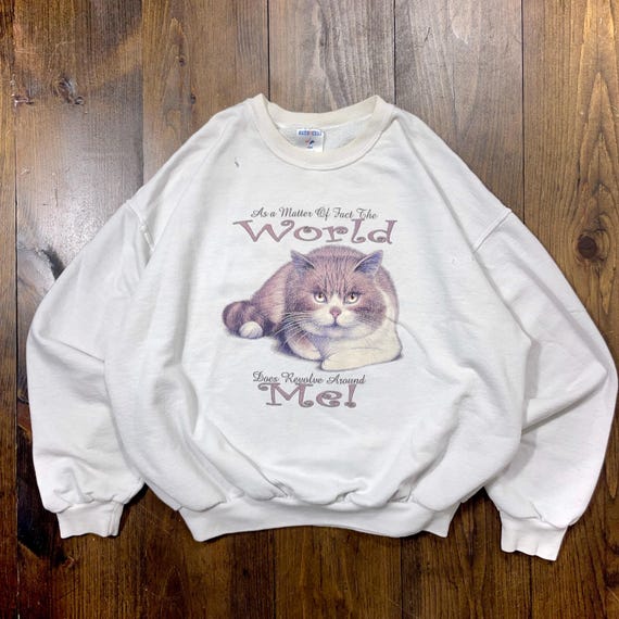 Vintage 1990s Cat Funny Joke Cartoon Crewneck Sweatshirt / size XL