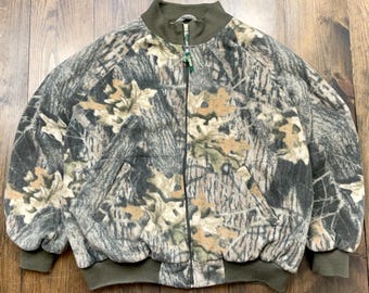 Chaqueta bomber vintage de polar con cremallera y camuflaje RealTree de los años 90, talla 2XL (ver medidas)