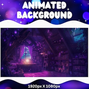 Vtuber Animierter Hintergrund Lila Hexe Twitch Fantasy Stream Overlay Vtuber Nahtlos geschlungener Hintergrund für Livestreaming Vtuber Lila Raum