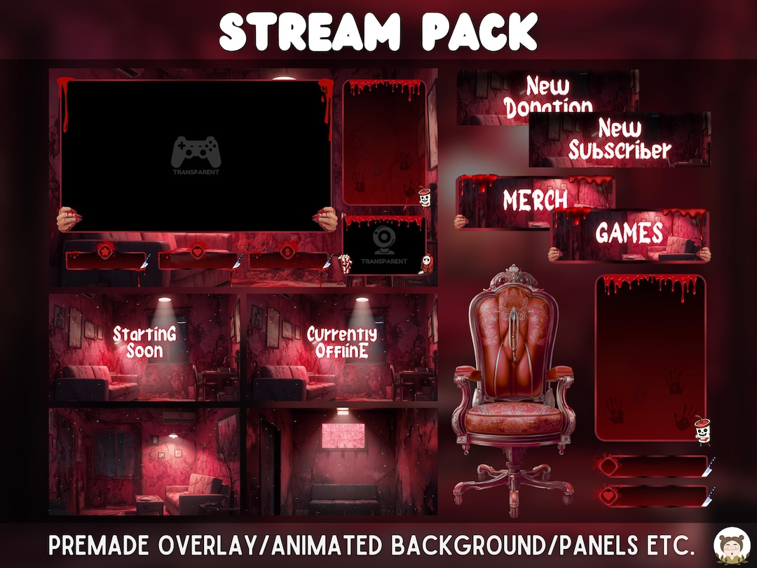 Twitch Overlay Halloween Red Horror Witch Room Haunted Twitch Package ...