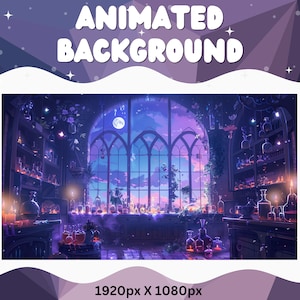 Vtuber Animated Background Purple Witch Twitch Fantasy Stream Overlay Vtuber Seamless Looped Background for Streaming Vtuber Purple Room