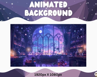 Animated Gothic Witch Room: Purple Fantasy Vtuber Stream Background