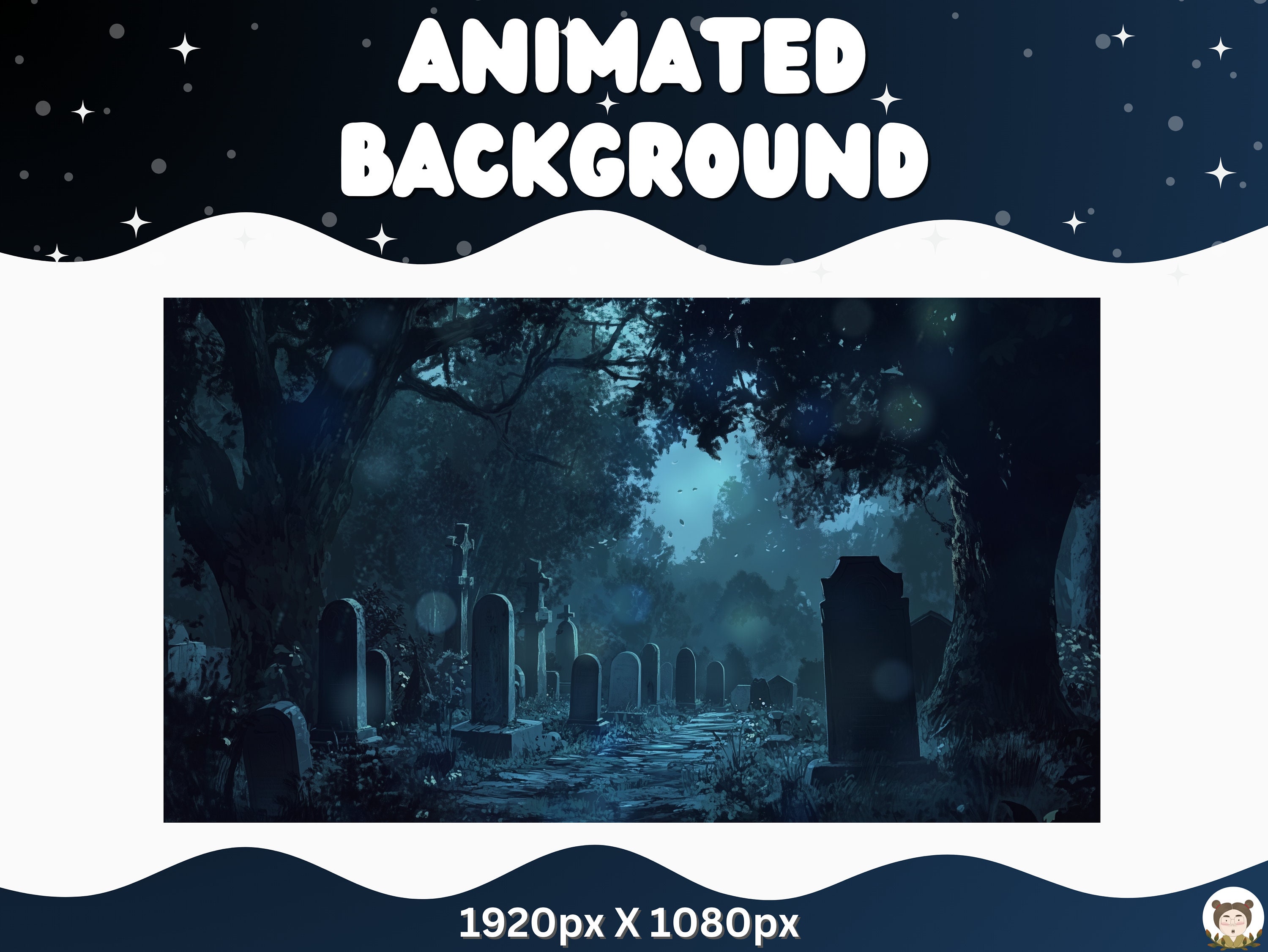 Halloween Graveyard Animated Vtuber Stream Background (MP4 & PNG)