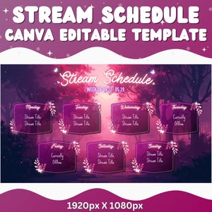 Stream Schedule Pink Forest Twitch Fantasy Stream Customizable Schedule Twitch Schedule Canva template Stream Scheduler Stream Editable