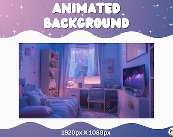 Vtuber Animated Background blue Twitch LoFi Stream Overlay Vtuber Seamless Looped Background for Streaming Vtuber blue Room Cozy
