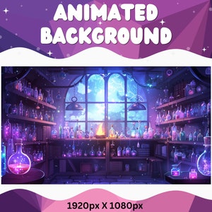 Vtuber Animated Background Purple Witch Twitch Fantasy Stream Overlay Vtuber Seamless Looped Background for Streaming Vtuber Purple Room