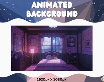 Vtuber Animated Background Purple Twitch LoFi Stream Overlay Vtuber Seamless Looped Background for Streaming Vtuber Purple Room