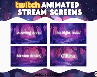 Animierter Stream Bildschirm Overlay Lila für Twitch Lila Twitch Overlay Hexe Animierter Stream Lila Halloween Twitch Aktiva lila Wald