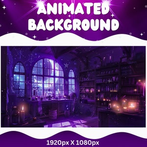 Vtuber Animierter Hintergrund Lila Hexe Twitch Fantasy Stream Overlay Vtuber Nahtlos geschlungener Hintergrund für Livestreaming Vtuber Lila Raum