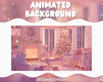 Vtuber Animated Background Holiday Pink Lofi Christmas Twitch Cozy Stream Overlay Vtuber Bedroom Background for Streaming Vtuber Lofi Room