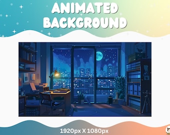 Vtuber Animated Background Blue Bedroom Twitch LoFi Stream Overlay Vtuber Background for Streaming Vtuber Blue Room Bedroom Cozy Room