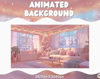 Vtuber Animated Background Christmas  Holiday Pink Lofi Twitch Cozy Stream Overlay Vtuber Bedroom Background for Streaming Vtuber Lofi Room
