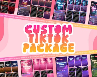 Custom Tiktok Stream Package Alerts twitch pack personalize gift animated alerts screens animated screens overlays cute gaming customize