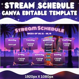 Purple Stream Schedule Template: Fantasy Twitch Design (Canva Editable, 1920x1080px)