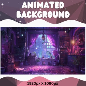 Vtuber Animated Background Purple Witch Twitch Fantasy Stream Overlay Vtuber Seamless Looped Background for Streaming Vtuber Purple Room
