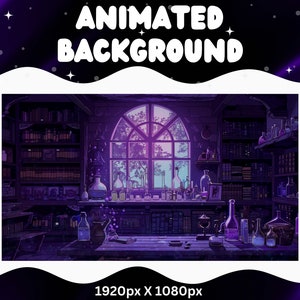 Vtuber Animierter Hintergrund Lila Hexe Twitch Fantasy Stream Overlay Vtuber Nahtlos geschlungener Hintergrund für Livestreaming Vtuber Lila Raum