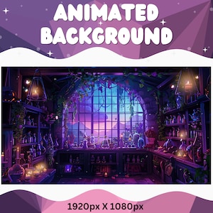 Vtuber Animated Background Purple Witch Twitch Fantasy Stream Overlay Vtuber Seamless Looped Background for Streaming Vtuber Purple Room