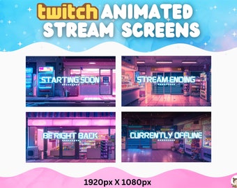 Stream Screens LoFi Store Neon Pink Blue Starting Soon Screen Stream Package Vtuber Twitch Stream Overlay Twitch Assets