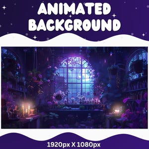Vtuber Animierter Hintergrund Lila Hexe Twitch Fantasy Stream Overlay Vtuber Nahtlos geschlungener Hintergrund für Livestreaming Vtuber Lila Raum