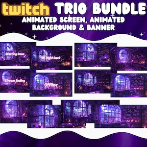 Vtuber Animated Background Purple Witch Twitch Fantasy Stream Overlay Background for Streaming Vtuber Purple Room Bundle Banner Screen
