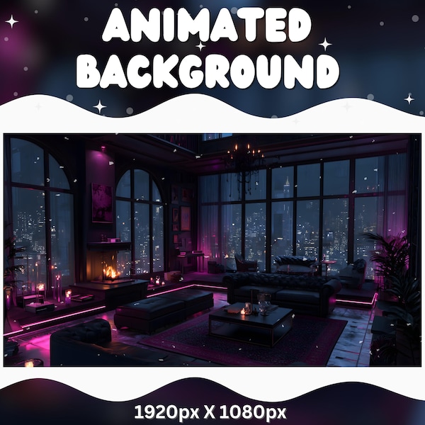 Fundo animado para Vtuber, máfia, sombrio, sobreposição de transmissão, fundo em loop perfeito para streaming de Vtuber, quarto rosa e roxo, cobertura.