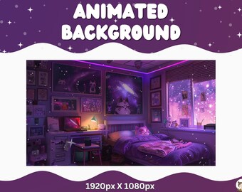 Vtuber Animated Background Purple Twitch LoFi Stream Overlay Vtuber Seamless Looped Background for Streaming Vtuber Purple Room