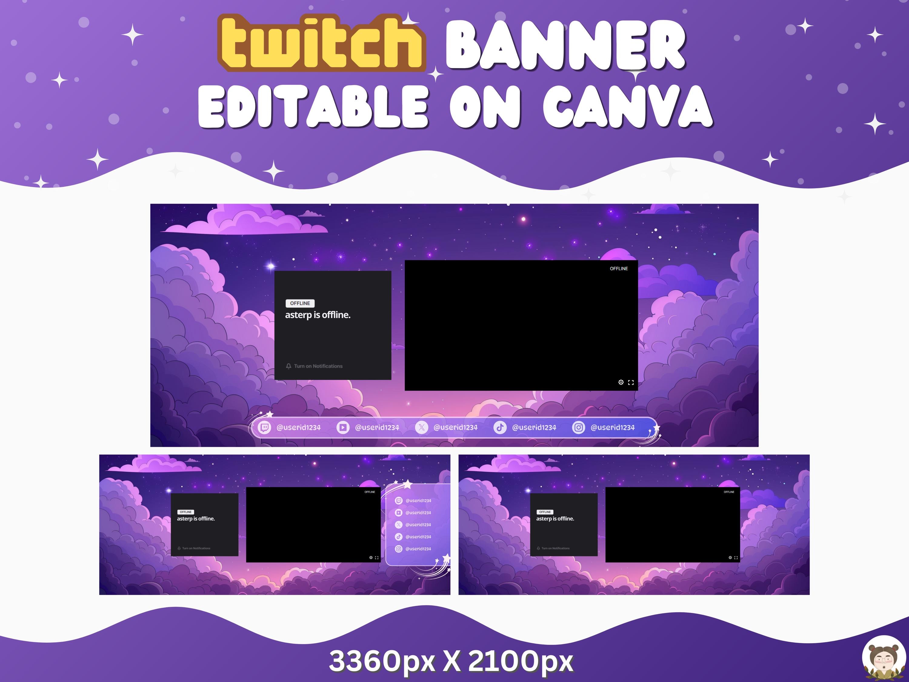 Twitch Banner Template Personalized Stream Violet Twitch Stream Banners ...