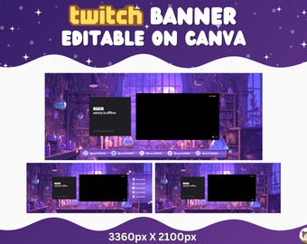 Twitch Banner Template Personalized stream Violet Twitch Stream Banners Canva template Lofi Witch Purple Twitch Template Purple Apothecary