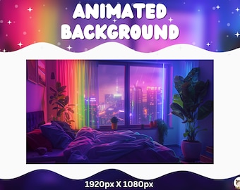 Arrière-plan animé Vtuber Superposition de flux LoFi Twitch Arrière-plan transparent en boucle Vtuber pour le streaming Arc-en-ciel de la chambre à coucher Vtuber