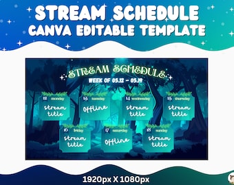 Stream Schedule Teal Forest Twitch Fantasy Stream Customizable Schedule Twitch Schedule Canva template Stream Scheduler Stream Editable