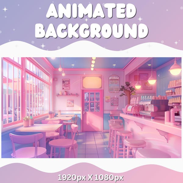 Vtuber Animierter Hintergrund Coffee Shop Floral Twitch LoFi Stream Overlay Romantischer Hintergrund für das Streamen von Vtuber Pink Store Valentines