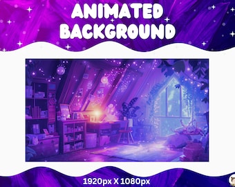 Vtuber Animated Background Purple Twitch LoFi Stream Overlay Vtuber Seamless Looped Background for Streaming Vtuber Purple Room