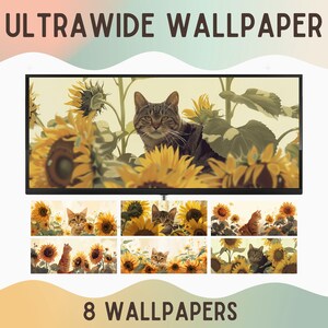 cat ultra wide wallpaper sunflower Cozy cat wallpaper ultrawide wallpaper Lofi Computer Background Widescreen Wallpaper Desktop Background