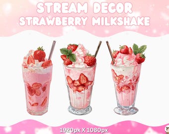 Decorações de Stream de Morango Recursos do Vtuber Milkshake Morango kawaii PNG Stream Decorações de Streaming Fofas Twitch e YouTube Jogos Rosa