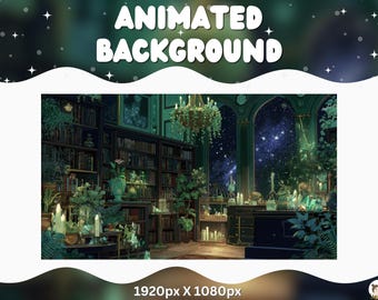 Cute Animated Stream Overlay Background for Twitch YouTube OBS Halloween Aesthetic Streaming Design for Gamers and Creators Green Witch