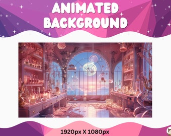 Vtuber Animated Background Pink Lofi Neon Twitch Cozy Stream Overlay Vtuber Bedroom Looped Background for Streaming Vtuber Lofi Room