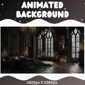 Vtuber Animierter Hintergrund Gothic Twitch LoFi Stream Overlay Vtuber Hintergrund für Streamen Vtuber Schwarzer Raum Gothic Twitch Halloween Raum