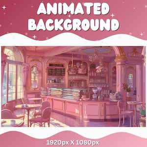 Vtuber Animierter Hintergrund Coffee Shop Floral Twitch LoFi Stream Overlay Romantischer Hintergrund für Streamen Vtuber Pink Store Valentines Cute