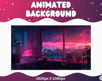 Vtuber Animated Background Pink Twitch LoFi Stream Overlay Vtuber Seamless Looped Background for Streaming Vtuber Pink Room