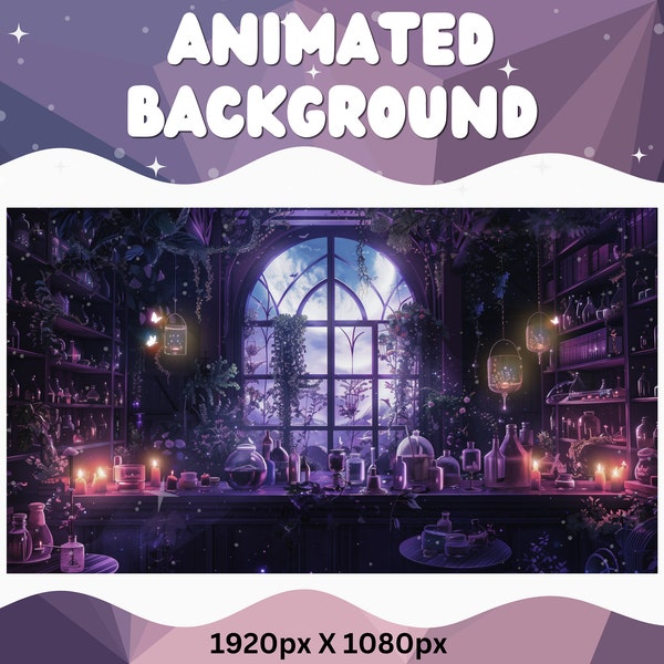 Vtuber Animated Background Purple Witch Twitch Fantasy Stream Overlay Vtuber Seamless Looped Background for Streaming Vtuber Purple Room