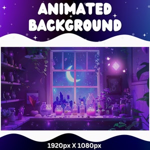 Vtuber Animierter Hintergrund Lila Hexe Twitch Fantasy Stream Overlay Vtuber Nahtlos geschlungener Hintergrund für Livestreaming Vtuber Lila Raum