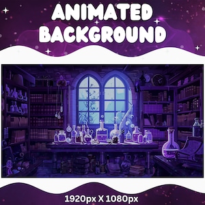 Vtuber Animierter Hintergrund Lila Hexe Twitch Fantasy Stream Overlay Vtuber Nahtlos geschlungener Hintergrund für Livestreaming Vtuber Lila Raum
