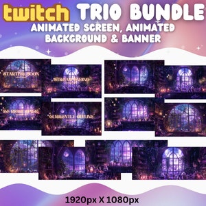 Vtuber Animated Background Purple Witch Twitch Fantasy Stream Overlay Background for Streaming Vtuber Purple Room Bundle Banner Screen
