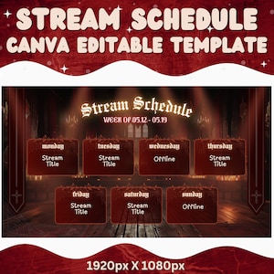 Stream Schedule Red Vampire Lair Twitch Fantasy Stream Customizable Schedule Twitch Schedule Canva template Stream Scheduler Stream Editable