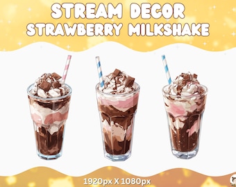 Decorações de Stream de Chocolate Recursos do Vtuber Milkshake Morango kawaii PNG Stream Decorações de Streaming Fofas Twitch e YouTube Rosa Doce