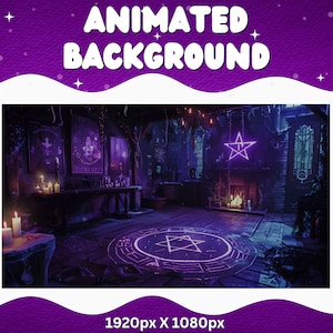 Fondo animado de Vtuber: Habitación púrpura de terror con pentagrama (MP4 y PNG)