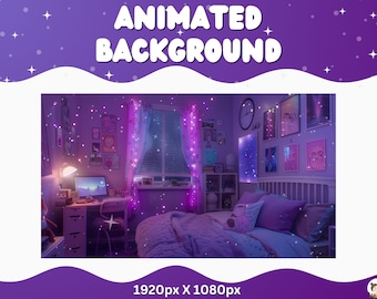 Vtuber Animated Background Purple Twitch LoFi Stream Overlay Vtuber Seamless Looped Background for Streaming Vtuber Purple Room