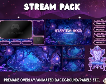 Twitch Overlay Package Blue Purple Forest Animated Stream Overlay Pack Twitch Panels Stream Overlay Lofi Twitch Twitch Halloween Horror