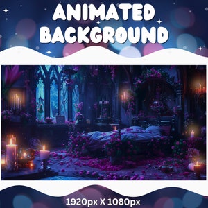 Vtuber Animierter Hintergrund Lila Hexe Twitch Fantasy Stream Overlay Vtuber Nahtlos geschlungener Hintergrund für Livestreaming Vtuber Blumenraum